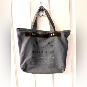 Jacobs by Marc Jacobs Vintage Gray Canvas Tote Distressed Cotton Suede Trim Y2K